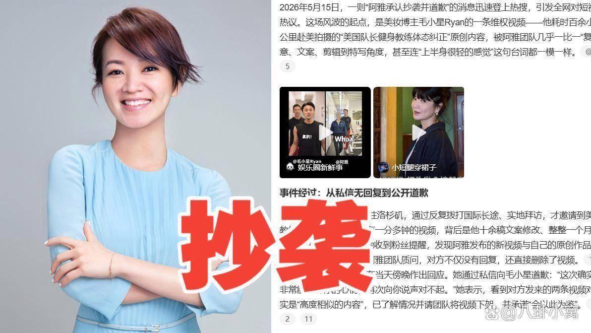 毛小星质疑阿雅抄袭,阿雅道歉下架